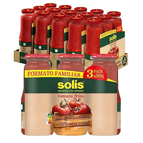 SOLÍS Tomate Frito Clásico Frasco Cristal Tripack - Pack de 5 x 3 frascos de 360g - Tomate sin gluten