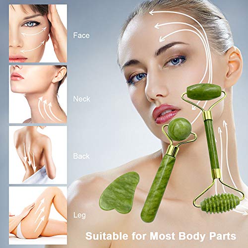Andoer Rolos de jade e raspadores de Gua Sha Conjunto de pedras de jade para cuidados com a pele fac