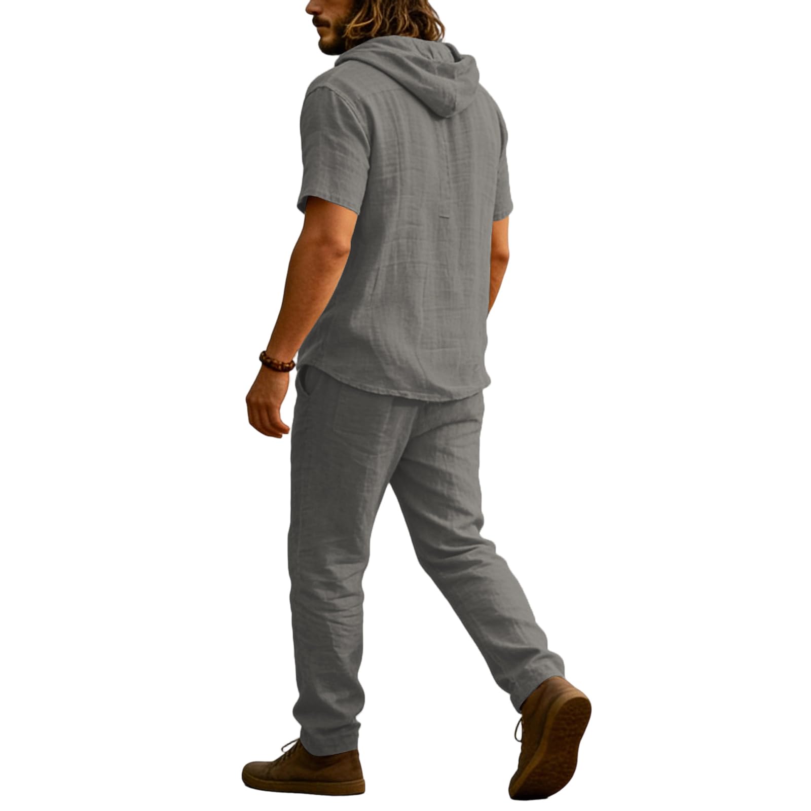 Completo di Lino Uomo Moda Tennis Tuta Estiva Felpa Maniche Corte e Pantaloni Coordinato Uomo