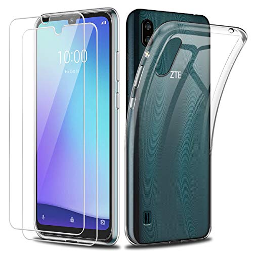 Reshias Funda para ZTE Blade A5 2020 con Dos Cristal Templado Protector de Pantalla,Suave Transparente TPU Gel Silicona Protectora Carcasa para ZTE Blade A5 2020 (6,09 Pulgadas)