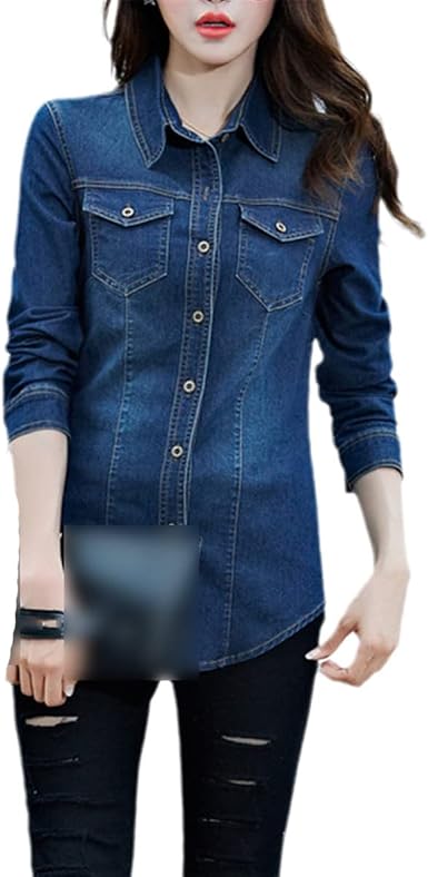 Jeans Shirts Women Long Sleeve Slim Fit 