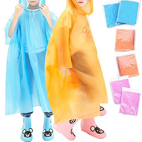 Lyeiaa Lot de 6 ponchos de pluie jetables imperméables durables et légers avec capuche, 90 x 110 cm, multicolore