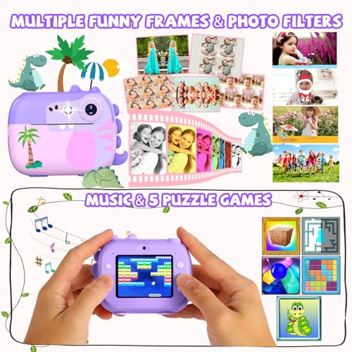Image of ARNSSIEN Kids Camera Instant Print with 7 Rolls Paper, 2.4 inch Screen Instant Camera for Kids, 1080P HD Video, Christmas Birthday Festival Present for Girls & Boys Aged 3-12, M3