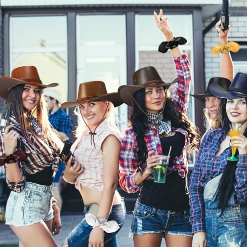 Image of Zhanmai 12 Pcs Cowboy Hat and Bandana Cowboy Cowgirl Hats Bulk Western Party Costume Halloween Accessory