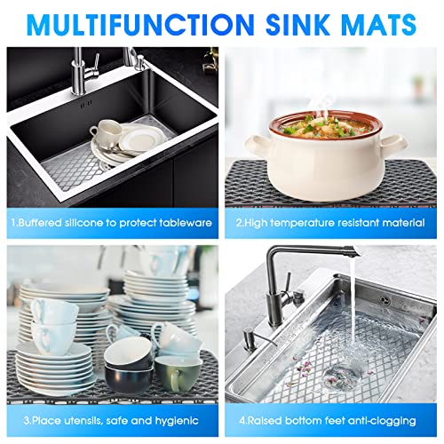 Mudocp Silicone Sink Protectors For Kitchen Sink 24.72"X12.8", Sink Mat For Bottom Of Stainless Steel Porcelain Sink With Center Drain, Non-Slip Heat Resistant Sink Grid Accessories (Grey) #TOP4