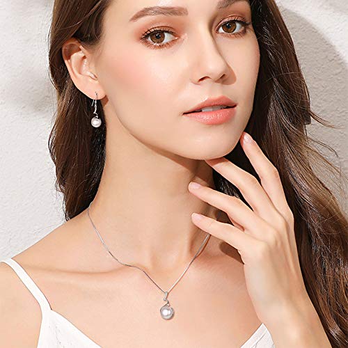 Elequeen 925 Sterling Silver Pearl Necklace Sets Cz Cream Freshwater Cultured Pearls Pendant Dangle Earrings Jewelry, Valentine's Day/Mother's Day/Christmas Jewelry Gift For Girlfriend/Mom #TOP2