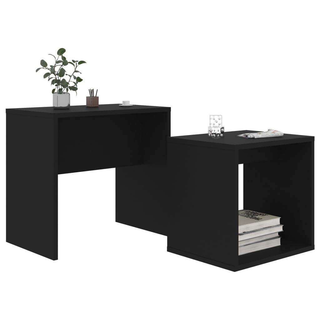 Juego de mesa de café negra 48 x 30 x 45 cm, material de madera, diseño moderno, ahorra espacio, pequeña mesa auxiliar para salón, dormitorio, oficina