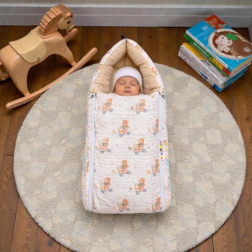 Image of NEW COMERS 3 in 1 Carry Nest Portable Cushion Bed with Waffle Texture Soft 100% Pure Muslin Padding Lightweight Travel Friendly Multi-Use Carry Wrap with Secure Support Design | Unisex Carry Bag Nest
