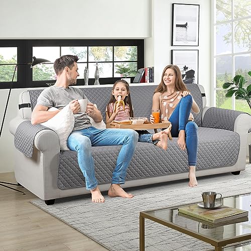 Image of TAOCOCO Sofa Protectors 4 Seater,Slipcover for Sofa,Sofa Cover for Pets,Sofa Slipcovers for Kids with Elastic Strap,Washable Sofa Cover Protect for Pets(Pale Grey)