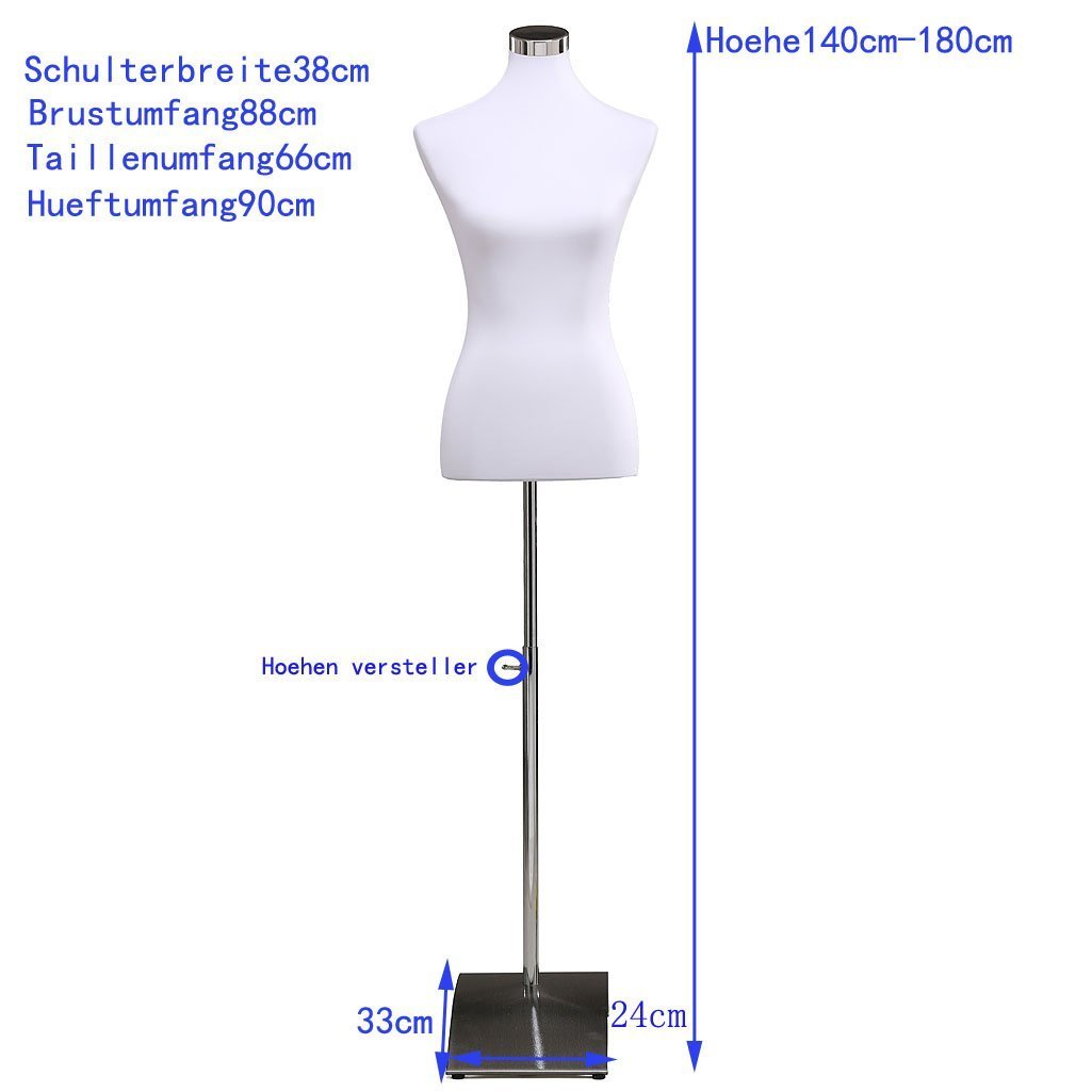 Loywe Schneiderpuppe weiblich Schaufensterpuppe Damenbüste Schneiderbüste kleiderpuppe Büste Torso Gr.36/38 JL6020 (Weiß)