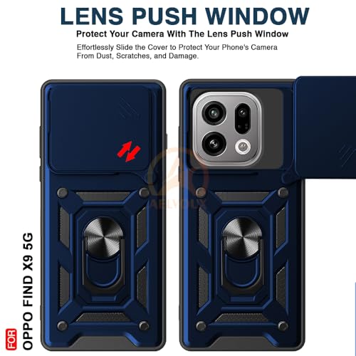 Image of Armor Bumper Back Cover Case for Oppo Find X9 5G Rotating Camera Cover, Ring Holder & Kickstand | Heavy Duty & 360 Degree Protection Oppo Find X9 5G Back Cover (Blue)