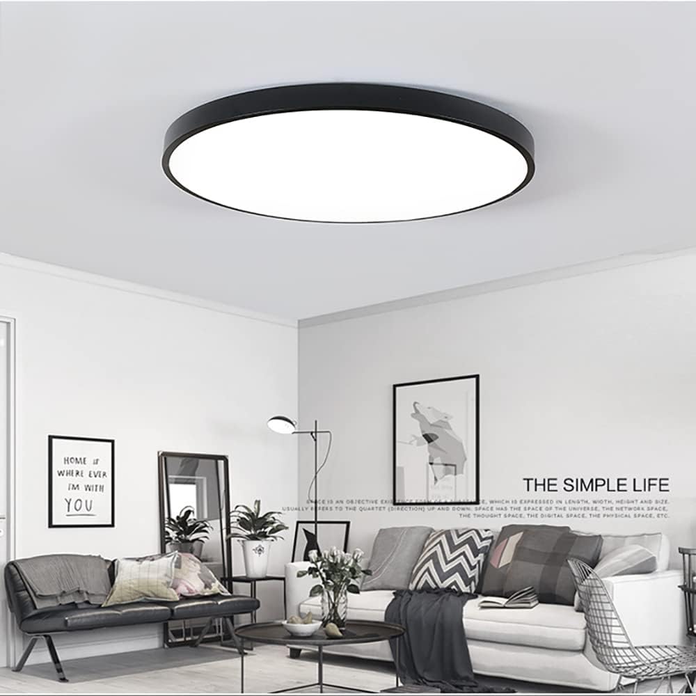 Nowoczesna lampa sufitowa LED do zabudowy, 50 cm (20 cali), 36 W, możliwość ściemniania, czarna, do salonu i sypialni.