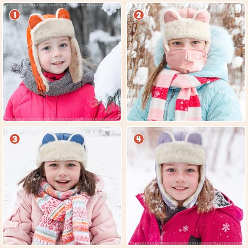 Sukeen Kids Trapper Hat for Girls Boy Windproof Kids Warm Hat Fur-Lined Earflap Hat with Mask for Cold Snow Weather2