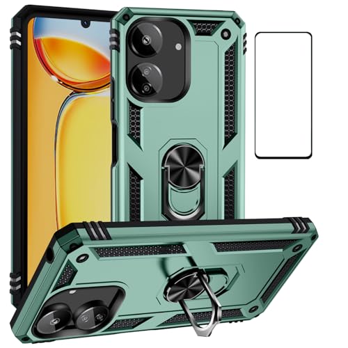 WVOZWWO for Xiaomi redmi 13C 4G Case with Screen Protector,Poco C65 Case Kickstand Slim Military Protection Shockproof Armor Defender Protective Back Cover Phone Case for Redmi 13C 4G LTE (Green)