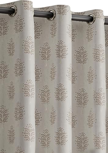 Image of Yellow Weaves 2 Pcs Jacquard Tree Eyelet Long Door Curtain - Perfect for Home, Office, Bedroom, Living Room & Balcony - 9 Feet (Brown)