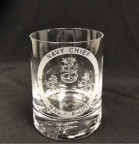 Navy Chief Deep etched on DOF- Whiskey glass