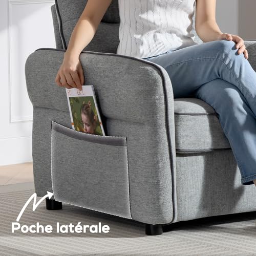 HOMCOM 1-Sitzer-Sofa, Wohnzimmersofa in ägyptischem Samt 80 cm, gepolsterte Sitzfläche und Rückenlehne, Seitentasche, moderner Stil, Sofa für Schlafzimmer, Wohnung, Kleiner Raum, grau – Bild 8