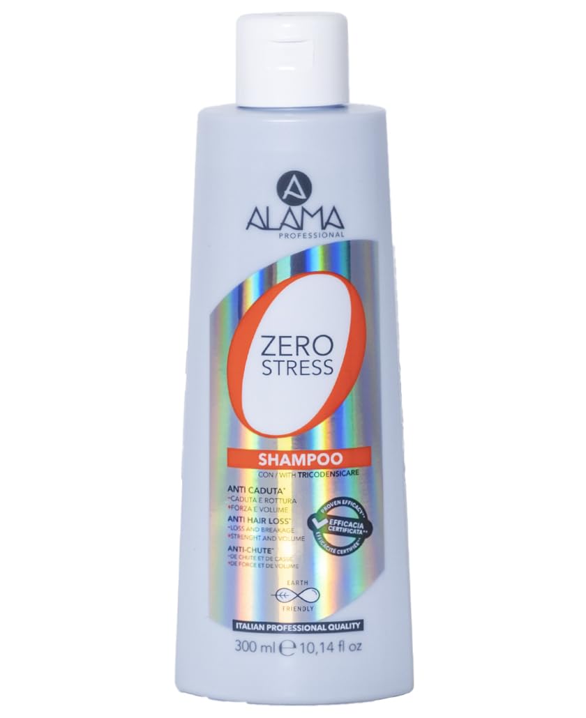 Alama Professional Zero Stress Anti-Fall Shampoo, Strengthening and Volumizing Shampoo for Brittle and Weak Hair, with Tricodensicer, Rosemary Extract and Wheat Protein, 300 ml