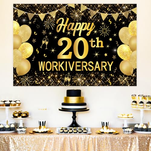 Wonmelody Dekorationen zum 20. Geburtstag, 1,5 x 1 m, Happy 20th Workiversary, Banner Happy Work Anniversary, Party-Dekorationen, Arbeit, Büro, We appreciate You, Partyzubehör