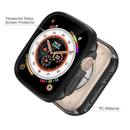 Image of Misxi 2 Pack PC Case Built-in Tempered Glass Screen Protector Compatible with 49mm Apple Watch Ultra 3 (2025) / Ultra 2 / Ultra, Shockproof Protective Cover with Button for iWatch, 1 Black + 1 Transparent
