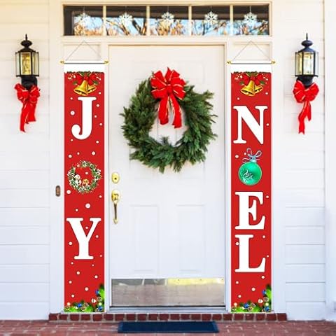 KATOOM Christmas Porch Banner,New Year Outdoor Indoor Hanging Decoration with JOY NOEL Pattern for Home Yard Wall Door Christmas Party Decorations Cover