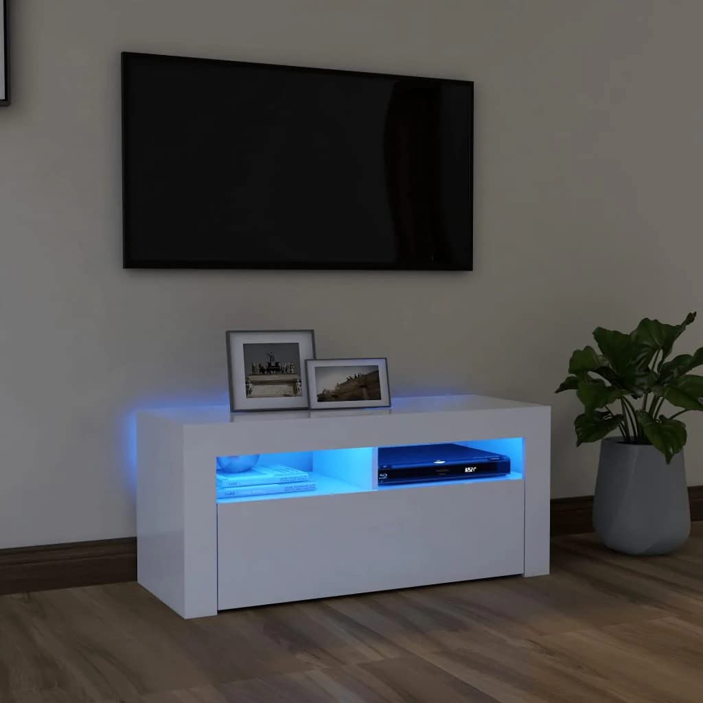 vidaXL Mobile Porta TV con Luci LED Grigio Cemento 90x35x40 cm