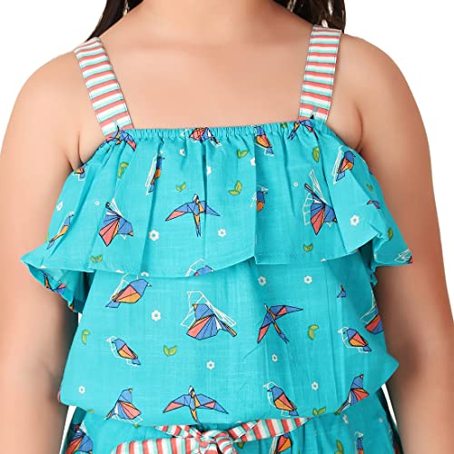 Image of Fabindia Teal Cotton Printed Jumpsuit