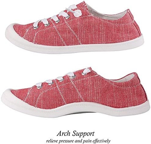 Women's Canvas Sneaker Shoes Low Top Lace Up Fashion Sneakers Casual Slip On Walking Shoes Red | Image 3