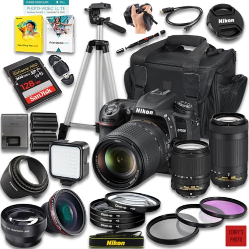 Nikon D7500 DSLR Camera with AF-S DX 18-140mm f/3.5-5.6G ED VR and AF-P 70-300mm f/4.5-6.3G Lens + 128 GB Memory + Extra Battery + Camera Case + Tripod + More (33pc Bundle) (Renewed)