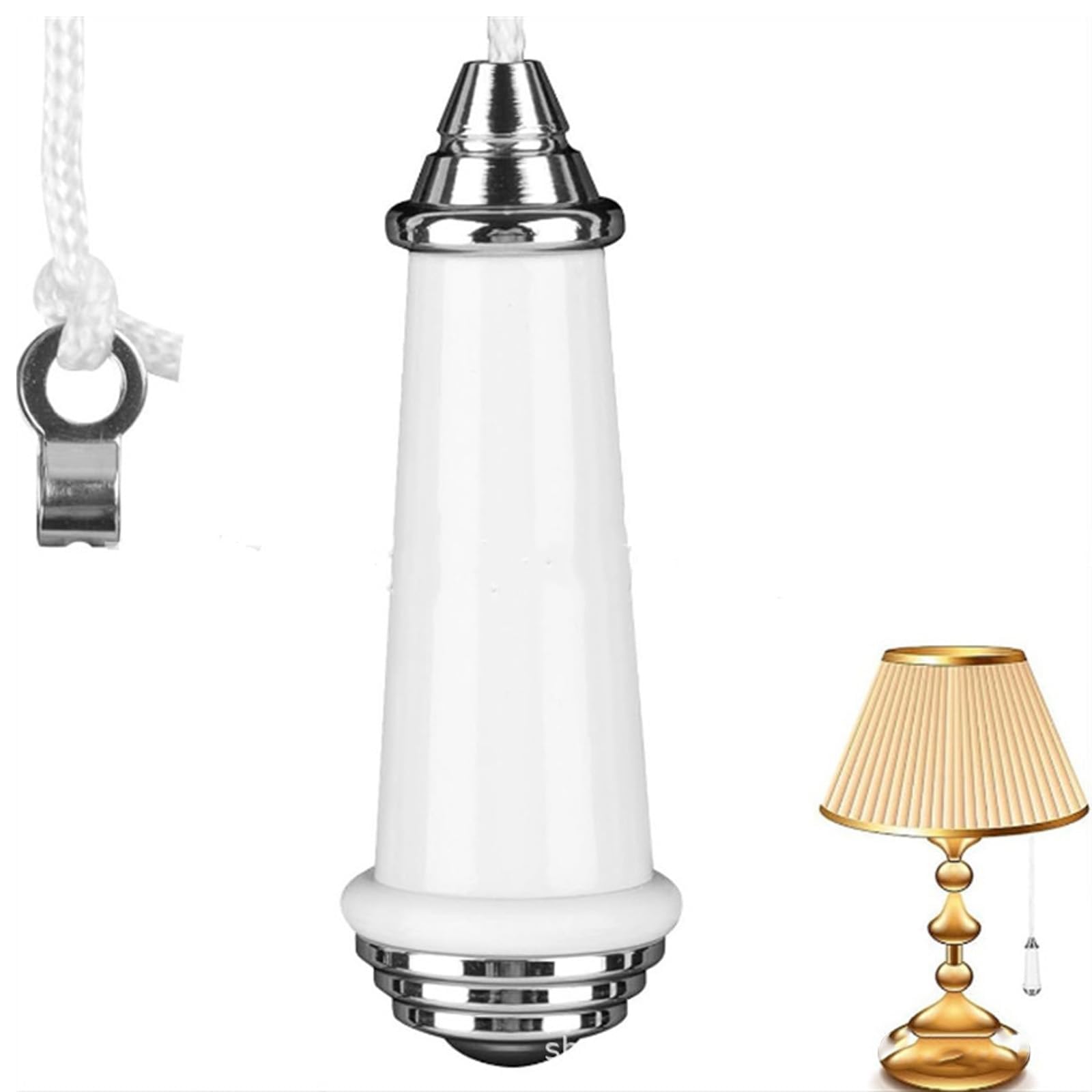 Ceramic Light Cord Pull, Bathroom Light Pull Cord Handle, Light Pull Cord Handle, for Bathroom Toilet Light Ceiling Light Fan Switch Wall (White)