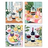 MXJSUA 4 Pack Dining Table Paint by Numbers Kit with Framed Canvas for Ages 6-12 Kids, Paint by Numbers Kits for Children Beginners, Acrylic Oil Painting for Home Wall Decor Gift (8x10 inch)