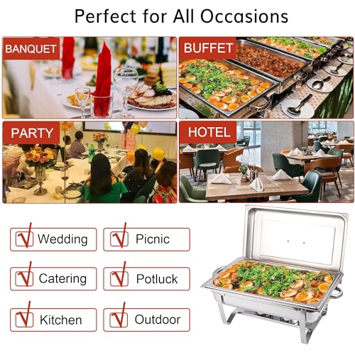 Chafing Dish Buffet Set - 4 Pack, 8 Quart Stainless Steel Chafer Buffet Servers and Warmers Set with Folding Frame for Weddings, Parties, Banquets, and Catering Events - Image 8