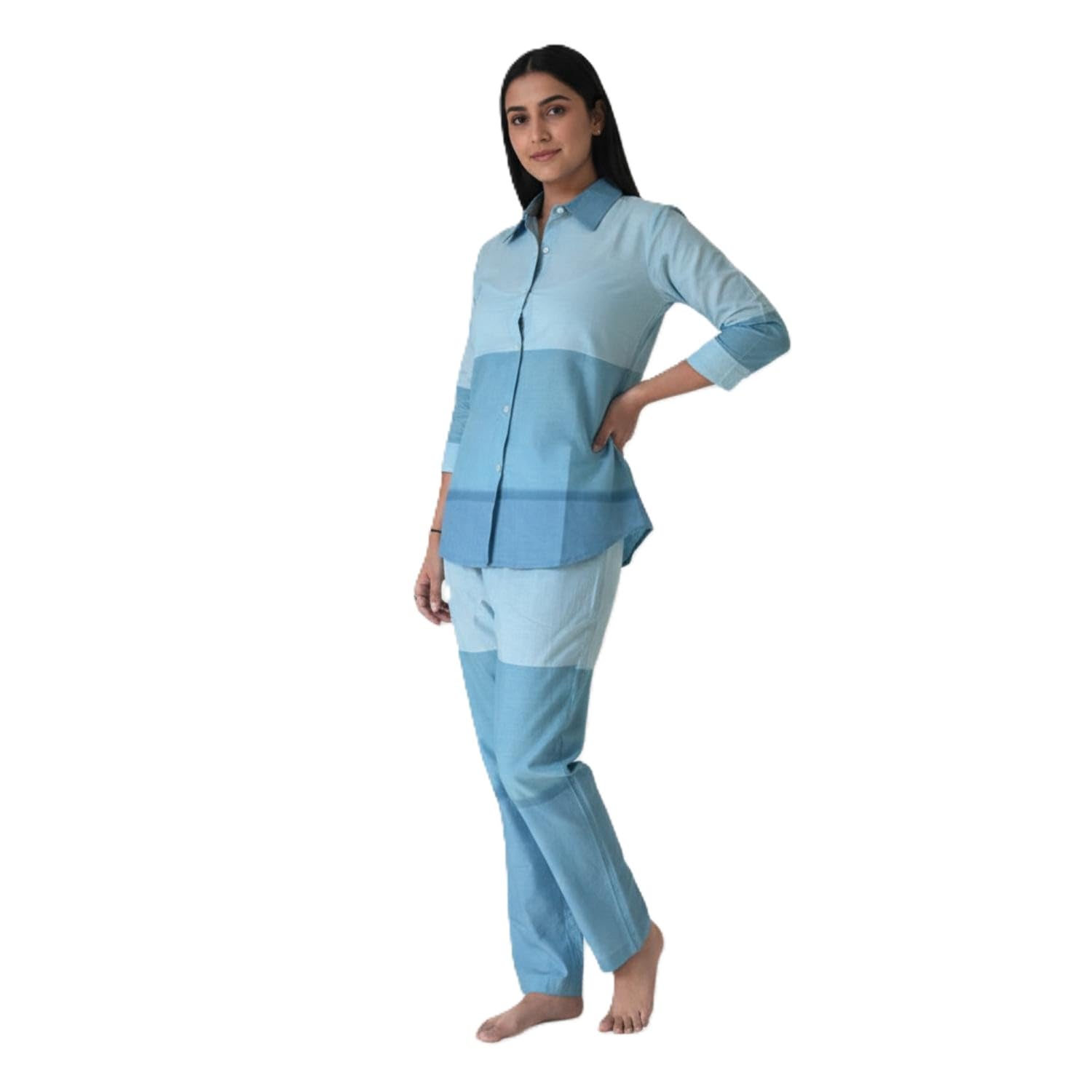 Women Ombre Combed Cotton Breathable Co-ord Set- Light Blue-image-29