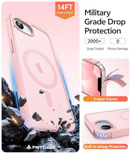 Image of FNTCASE for iPhone 17e Case: iPhone 16e Phone Case [Compatible with Magsafe] Translucent Matte Cases with [Screen Protector] Military Grade Shockproof Protective Phone Cover - Light Pink