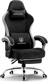 GTPLAYER Ergonomic Gaming Chair with Lumbar Cushion & Footrest, Premium Fabric, Office Chair for Work, Study Chair with Linked Armrests, Adjustable Headrest, 1 Year Warranty
