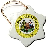 Gesamtgröße ist 7,6 cm 3dRose ORN 55357 _ 1 State Siegel West Virginia (pd-us) -Snowflake Ornament, 3 Zoll, Porzellan