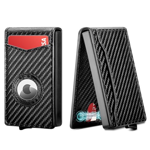 MOSIYEEF Personalized Engraved Wallet with AirTag Holder - Sentimental Gifts for Him - Metal Pop Up Wallet for Men Minimalist RFID Blocking Wallet Slim Card Holder with Leather Slots Holds 10 Cards