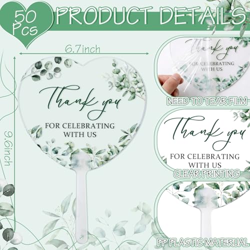 Image of Geelin 50 Pcs Wedding Fans Heart Shape Acrylic Bridal Shower Handheld Favor Fans for Guests Summer Wedding Bridesmaid Gift for Hot Outdoor Ceremony Baby Shower