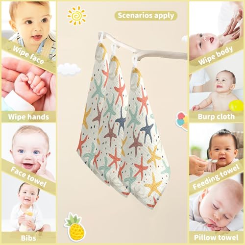Image of vvfelixl Colorful Starfish Baby Burp Cloths Baby Muslin Washcloths for Boys Girls Cotton Babys Face Towel for Newborn Infants Soft and Absorbent 11.8 X 11.8 in, 5 Pack