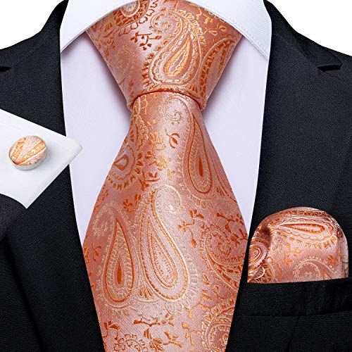 Image of DiBanGu Mens Paisley Tie Set Silk Woven Jacquard Necktie and Pocket Square Cufflinks Gift Set for Wedding Bussiness