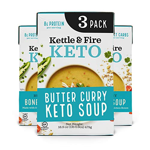 Kettle and Fire Butter Curry Keto Soup, Keto, Paleo Friendly, Gluten Free, High in Protein and Collagen, 3 Pack
