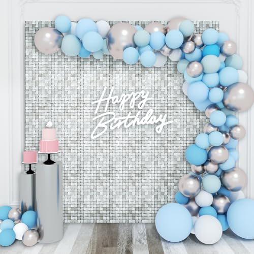 Image of Shimmer Wall Backdrop Silver Square Sequin Wall Panel Backdrop Decor for Wedding, Anniversary, Birthday, Party, 36 Panels