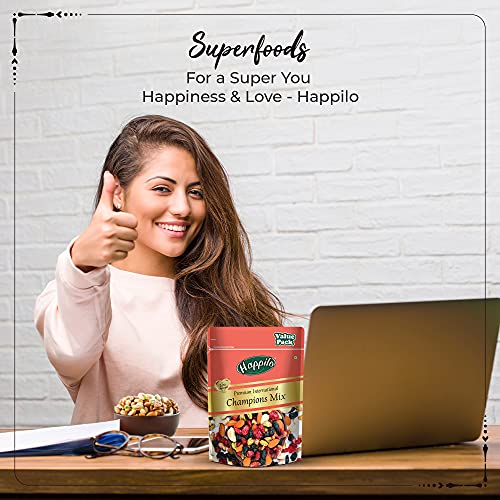 Image of Happilo Premium International Sports Mix 350g Value Pack | Contains Dried Cranberries & Blueberries, Roasted Kaju Nuts, Almonds & Pista, Black Raisins | Premium & Nutritious Superfood Mix (Pack of 3)