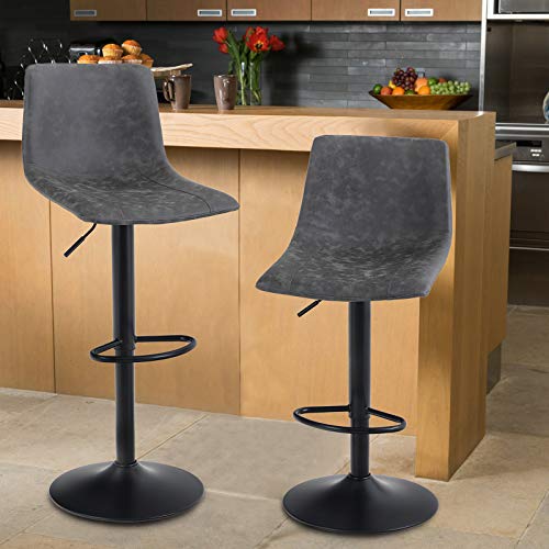 MAISON ARTS Swivel Bar Stools Set of 2 for Kitchen Counter Adjustable Counter Height Bar Chairs with Back Tall Barstools PU Leather Kitchen Island Stools, Brown