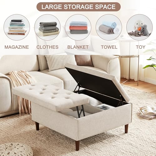 Weture 025 35 Inch Extra Large Storage Ottoman Coffee Table With Lift Top, Oversized Square Ottoman With Storage, Tufted Upholstered Ottoman Coffee Tables For Living Room thumb #2
