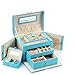 Produktbild Schmuck Aufbewahrungsbox Beauty Medium Schmuckschatulle Kunstleder Schmuck Organizer mit Spiegel Geschenk geeignet für alle Frauen Schmuck Vitrine (Blau)