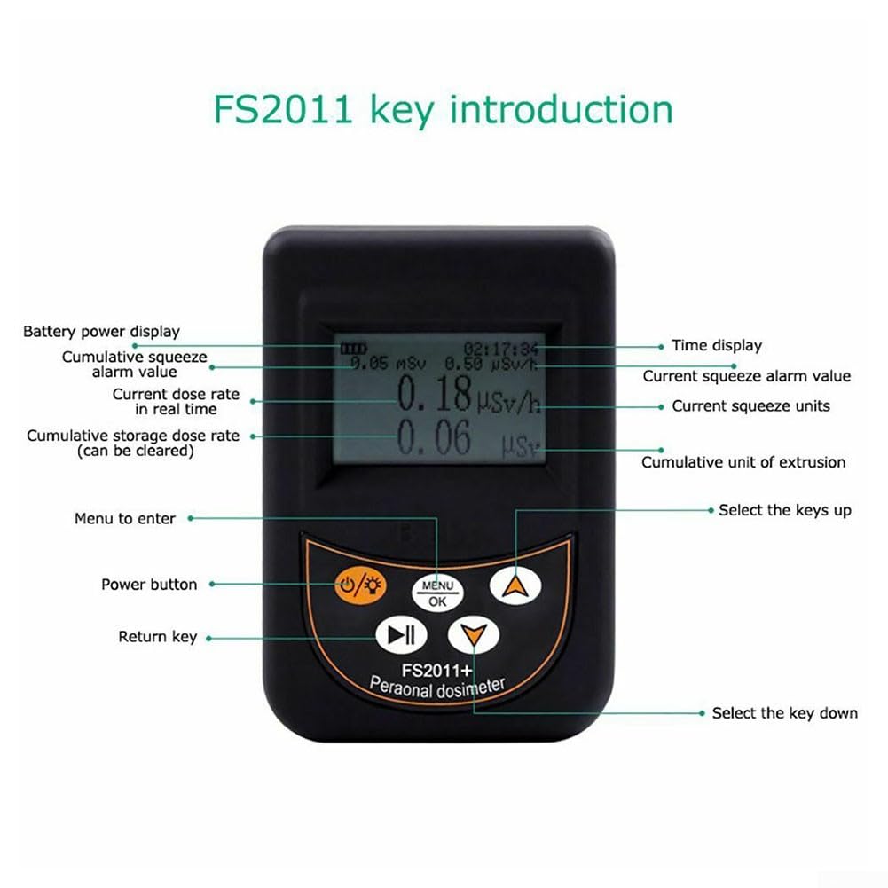 Geiger Counter FS2011+ Nuklearstrahlungsdetektor Persönlicher Strahlungsdosimeter Beta Gamma Röntgenstrahlung Persönliches Dosimeter 1000uSv/h Strahlungsdetektor Radioaktivitätstester