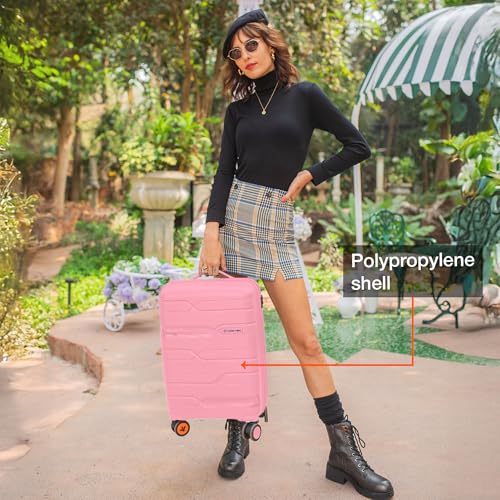 Image of Nasher Miles Paris Hard-Sided Polypropylene Luggage Set of 2 | 55cm & 65cm | 8 Wheels Double Spinner Small & Medium Trolley Bag for Travel | Suitcase (Pink & White)