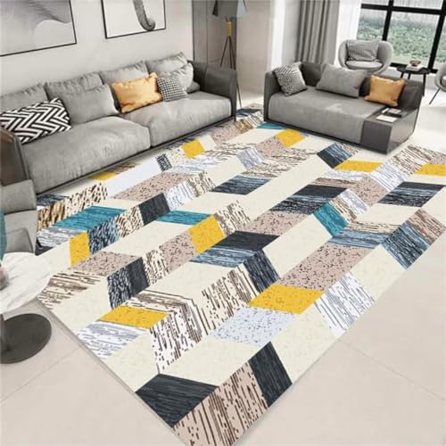 Tapis géométrique moderne bleu et multicolore doux 100X150Cm - 2