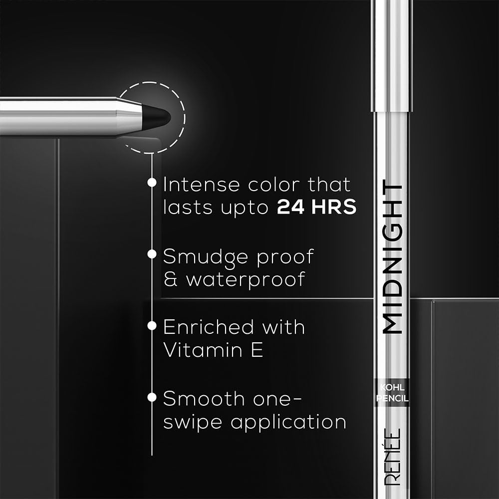 RENEE Midnight Combo | Kajal + Eyeliner + Mascara | Long Lasting | Smudge-Proof | Easy to Use Makeup Kit Set | Highly Pigment | Darkest Black | Vitamin E Infused | Travel-Friendly | Ideal for Gifting | Wedding 1